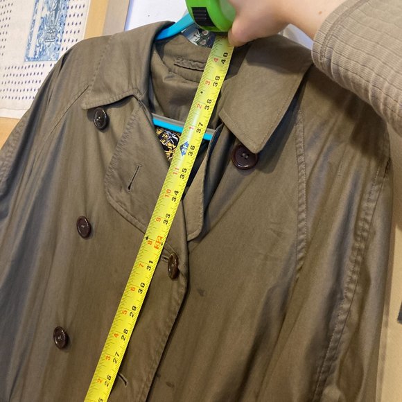 Vintage Burberry Green Silk Trench Coat Sz 6 / M/L - Picture 13 of 16